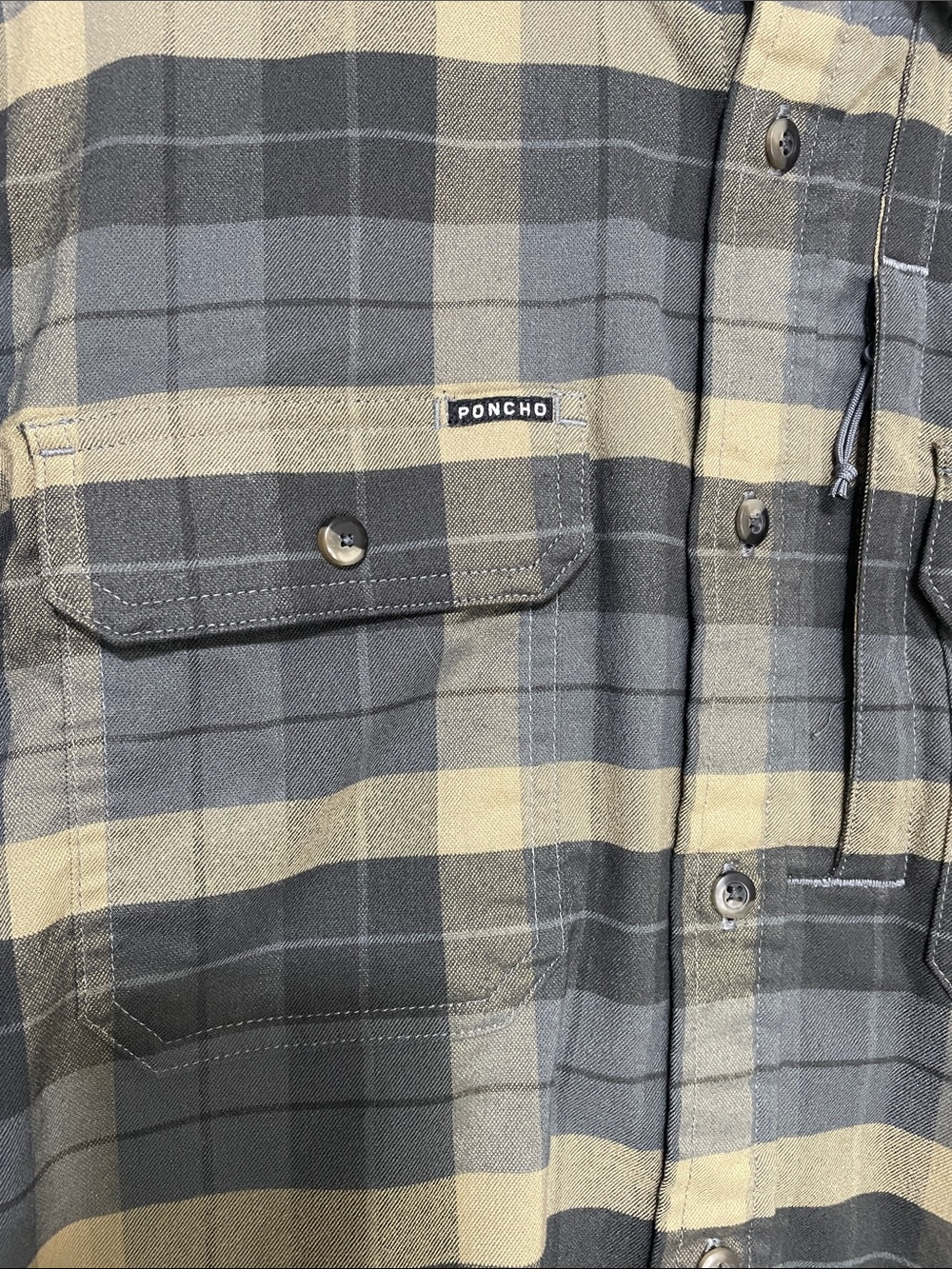 PONCHO Men's Plaid Button-Down Shirt in Olive & Tan Sz Sm Slim Fit NEW